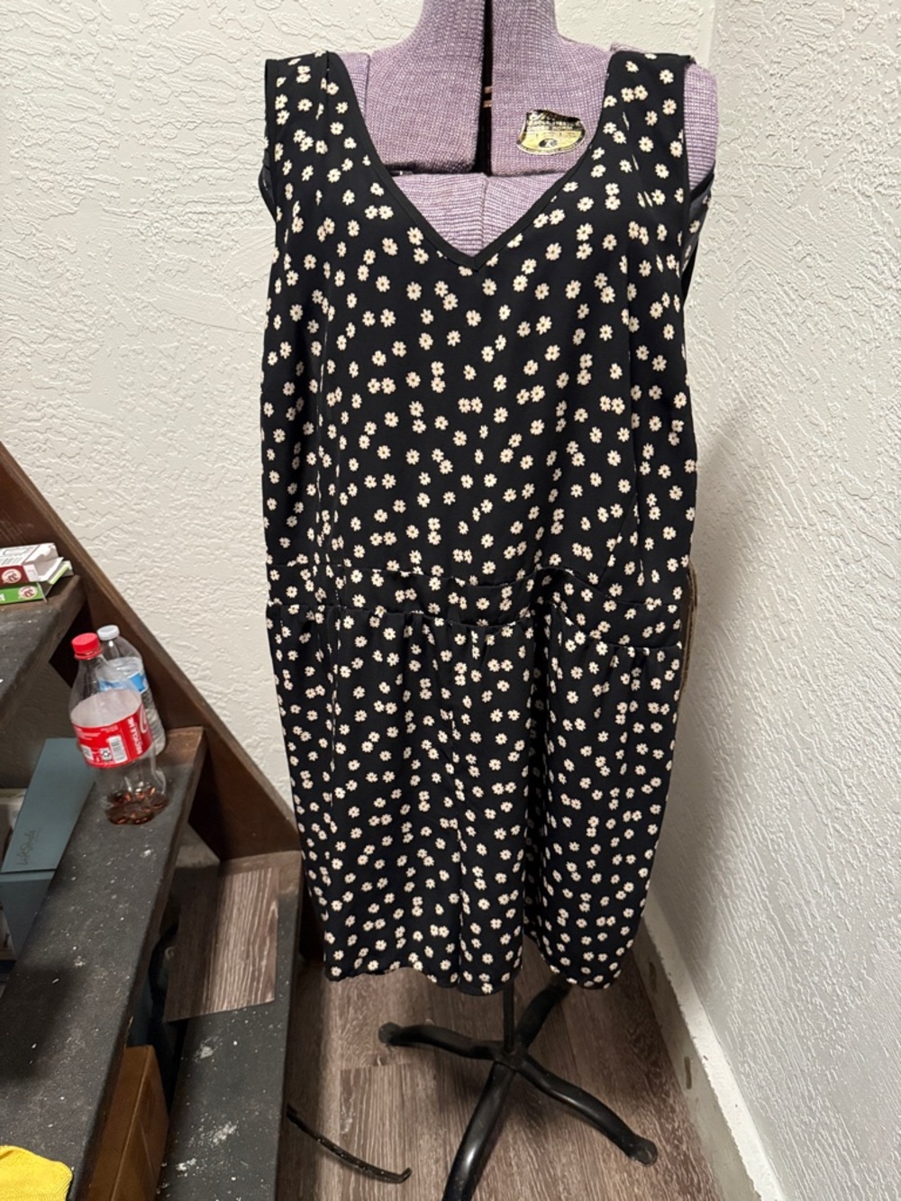 Black Floral V-Neck Romper with Pockets